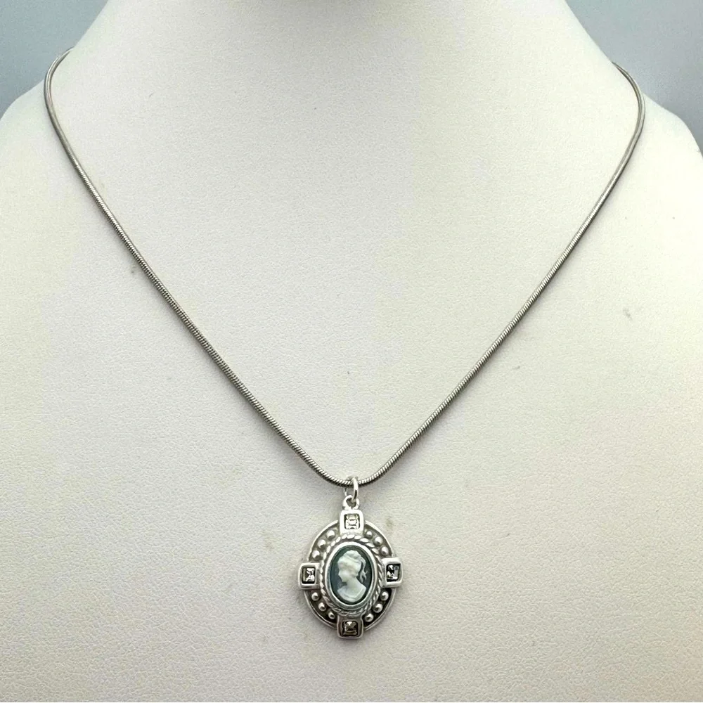 Sterling Silver Cameo Pendant Necklace with CZ Accents